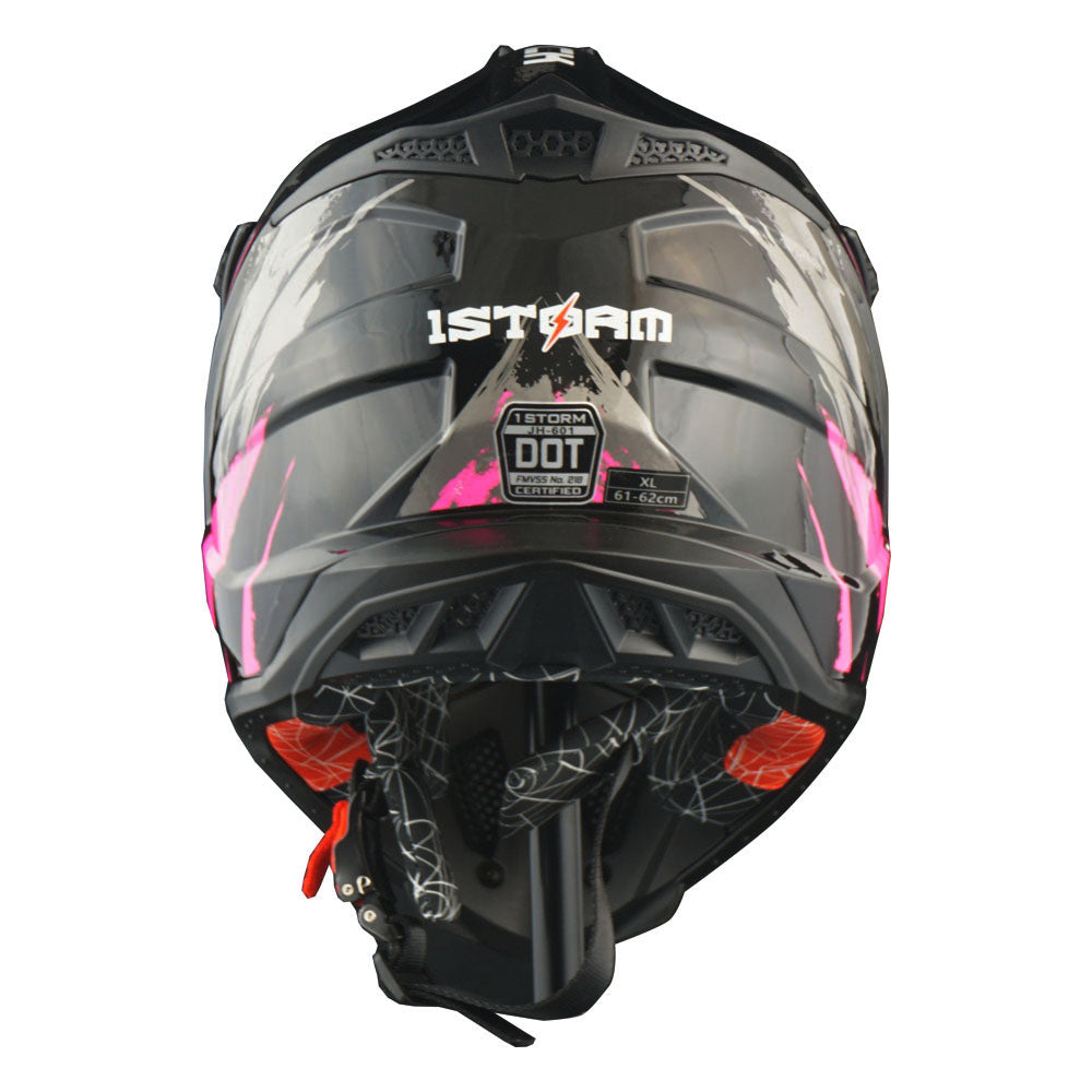 1Storm Adult Motocross HelmetTrack Style JH601 + Goggles + Skeleton Glove Bundle