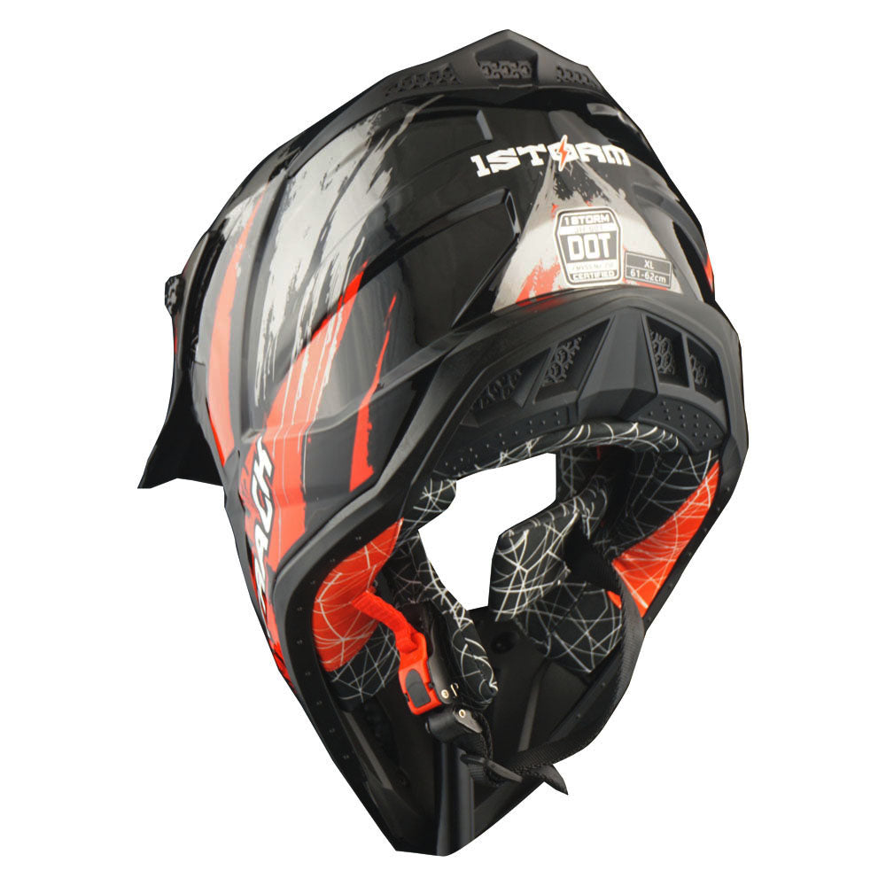 1Storm Adult Motocross HelmetTrack Style JH601 + Goggles + Skeleton Glove Bundle