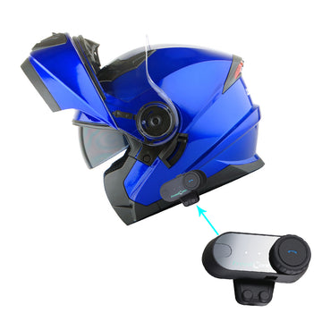 1Storm New Motorcycle Bike Modular Full Face Helmet Dual Visor Sun Shield with LED Tail Light + Motorcycle Bluetooth Headset: Modular901