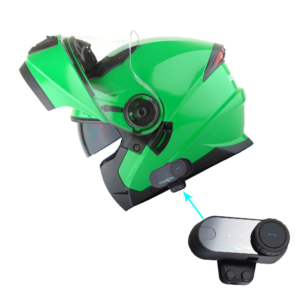 1Storm New Motorcycle Bike Modular Full Face Helmet Dual Visor Sun Shield with LED Tail Light + Motorcycle Bluetooth Headset: Modular901