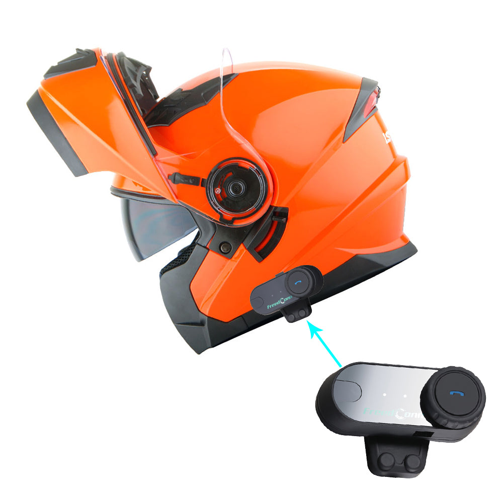 1Storm New Motorcycle Bike Modular Full Face Helmet Dual Visor Sun Shield with LED Tail Light + Motorcycle Bluetooth Headset: Modular901