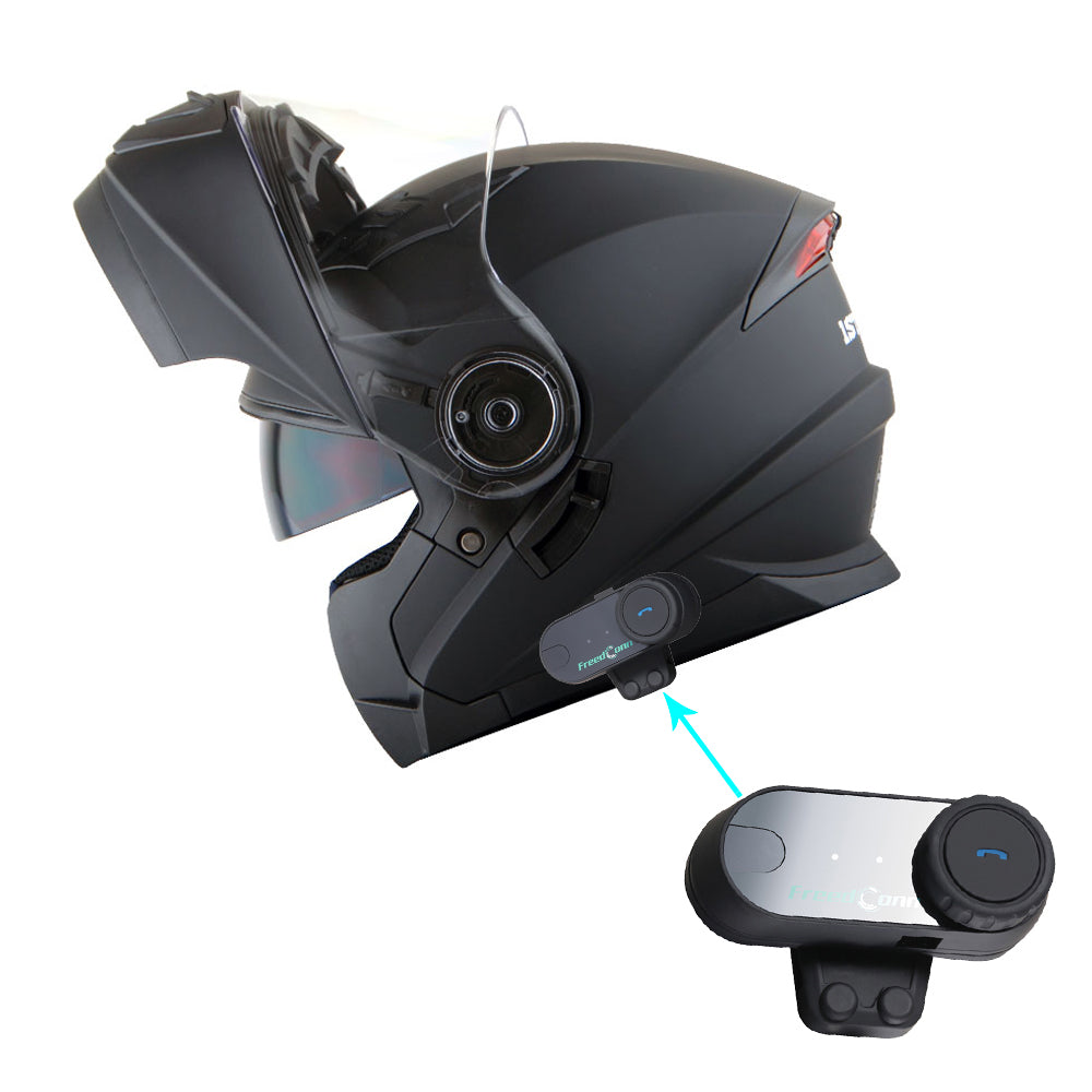 1Storm New Motorcycle Bike Modular Full Face Helmet Dual Visor Sun Shield with LED Tail Light + Motorcycle Bluetooth Headset: Modular901