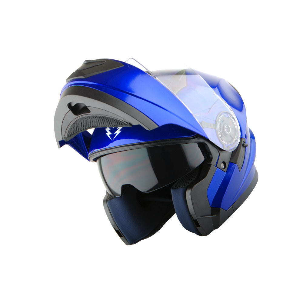 1Storm New Motorcycle Bike Modular Full Face Helmet Dual Visor Sun Shield with LED Tail Light + Motorcycle Bluetooth Headset: Modular901