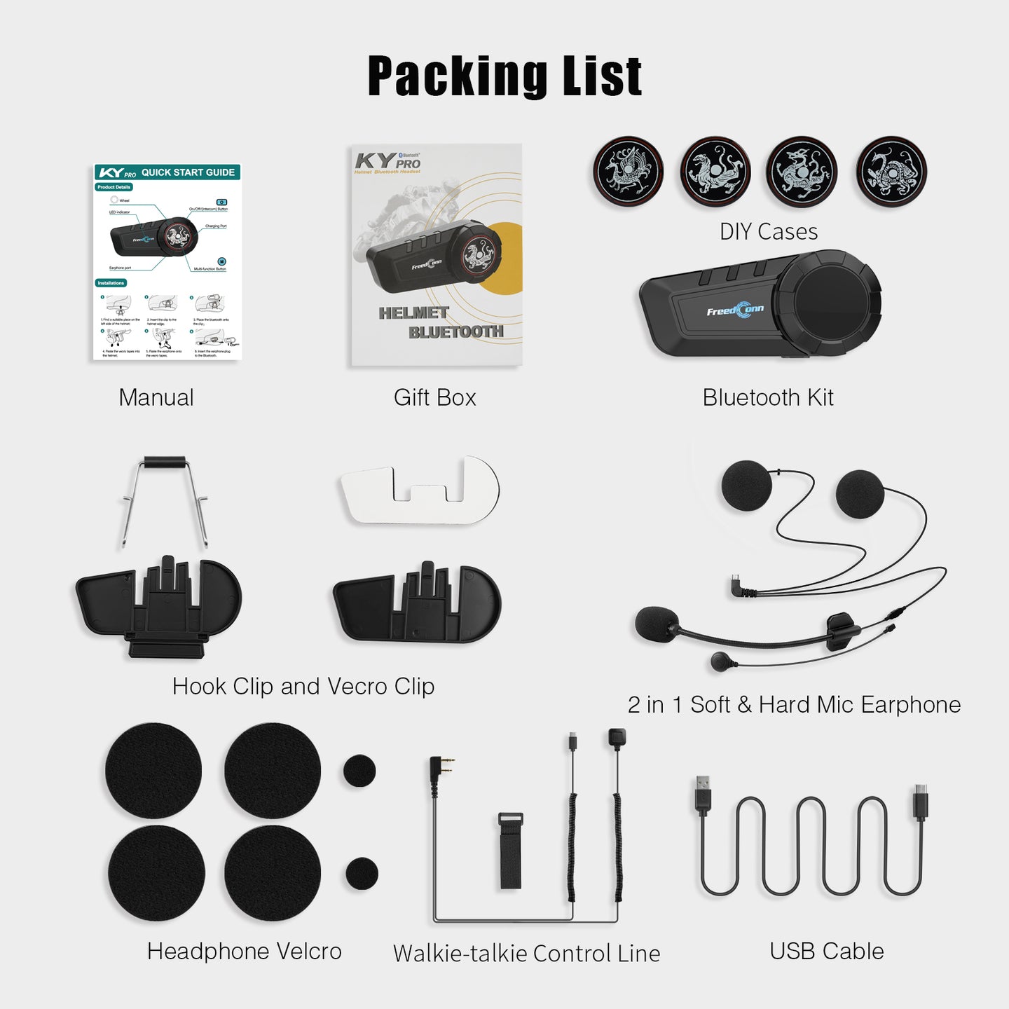 FreedConn KY-Pro Motocycle Helmet Waterproof and Wireless Bluetooth Headset /FM Radio/1000M Intercom/6 Riders Intercom/ Moto Biking & Skiiing/ Universal Pairing with most of other brands bluetooths