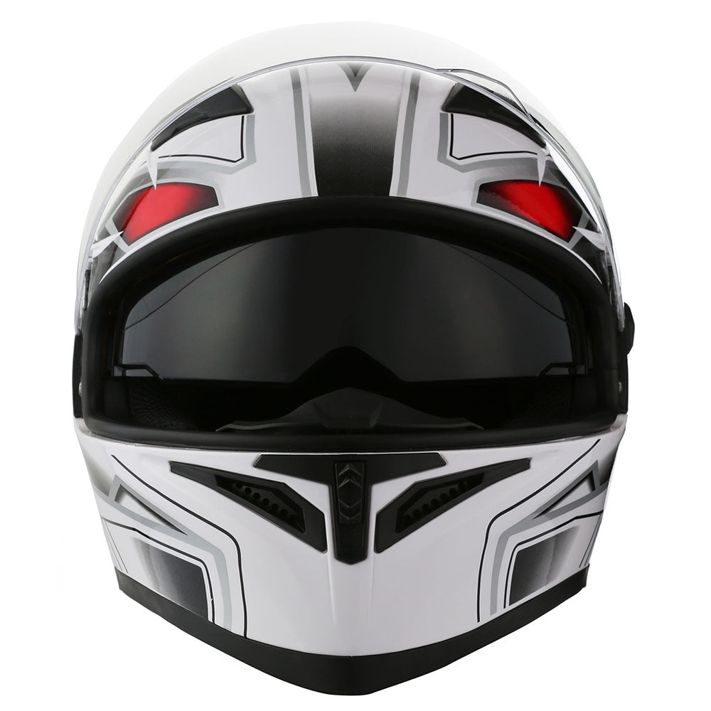 1Storm Motorcycle Full Face Flip up Dual Visor Helmet + Spoiler + Motorcycle Bluetooth Headset: HJK316