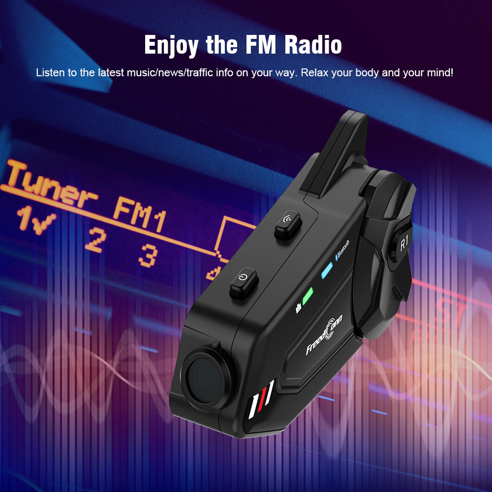 Freedconn New Motocycle Helmet Waterproof and Wireless Bluetooth R1 Plus E 1000M Intercom Headset with Stereo Music