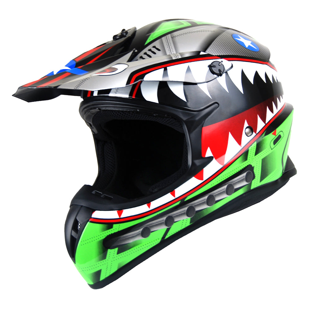 1Storm Adult Motocross BMX MX ATV Dirt Bike Close Out Helmet Racing Style SC09SCLS Shark Green / L( 57-58 cm 22.4/22.8 Inch )