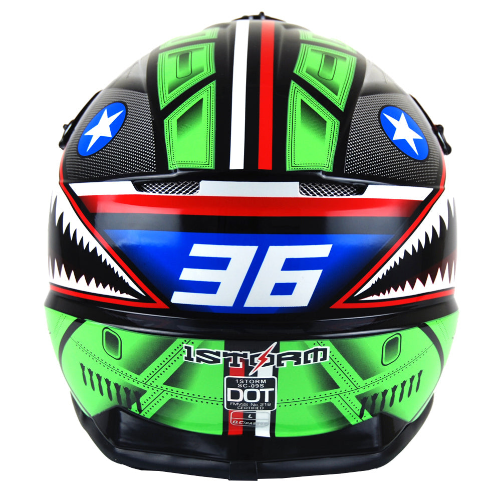 1Storm Adult Motocross BMX MX ATV Dirt Bike Close Out Helmet Racing Style SC09SCLS Shark Green / L( 57-58 cm 22.4/22.8 Inch )