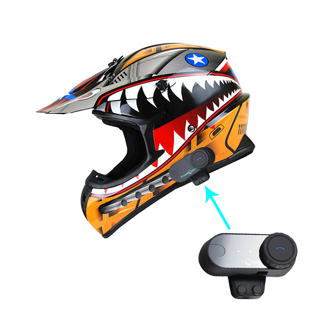 1Storm Adult Motocross Helmet BMX MX ATV Dirt Bike Downhill Mountain Bike Helmet Racing Style HKY_SC09S + Motorcycle Bluetooth Headset