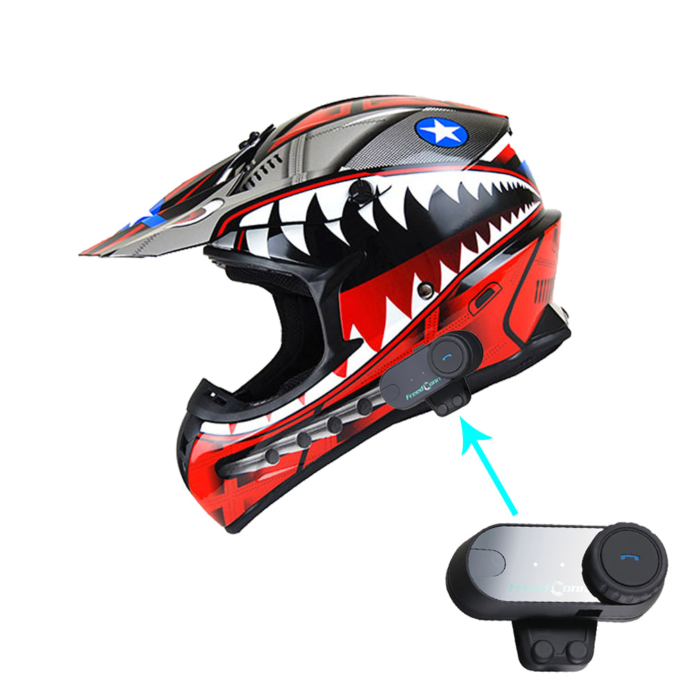 1Storm Adult Motocross Helmet BMX MX ATV Dirt Bike Downhill Mountain Bike Helmet Racing Style HKY_SC09S + Motorcycle Bluetooth Headset